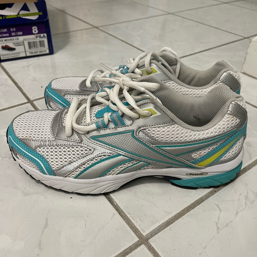 Reebok White and Teal Running Shoes